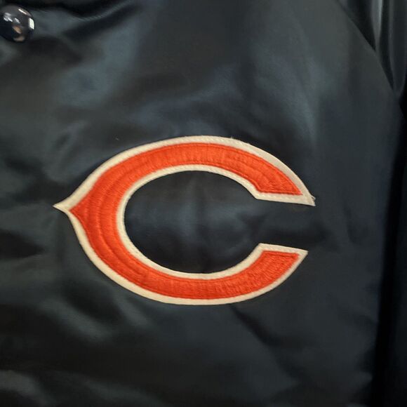 Vintage 80s Chicago Bears Satin Jacket Mens Large Blue Chalk Line NFL EUC 90s - Picture 2 of 15